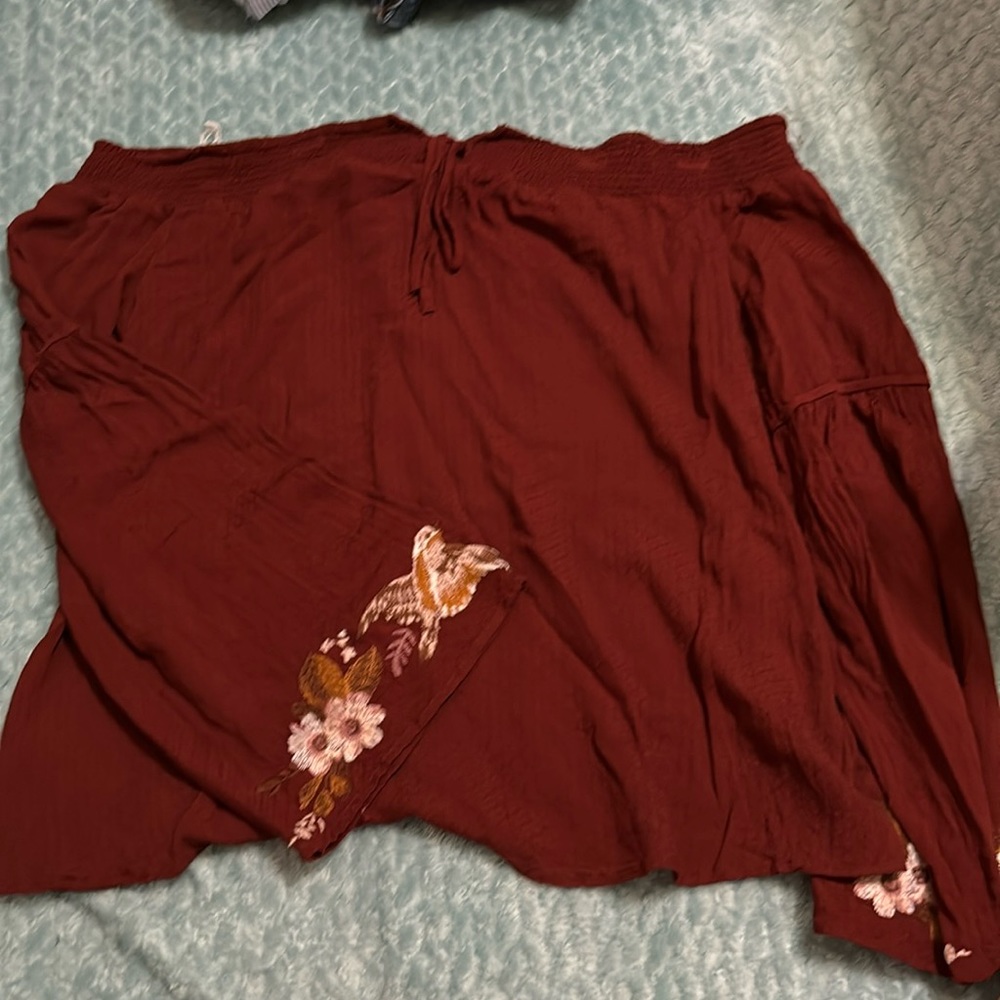 Burgundy bell sleeve off shoulder top